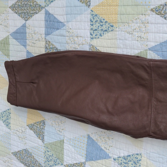 Vintage 90s Y2K High Rise Straight Leg Leather Pants, Brown, Womens 6 - Picture 3 of 7